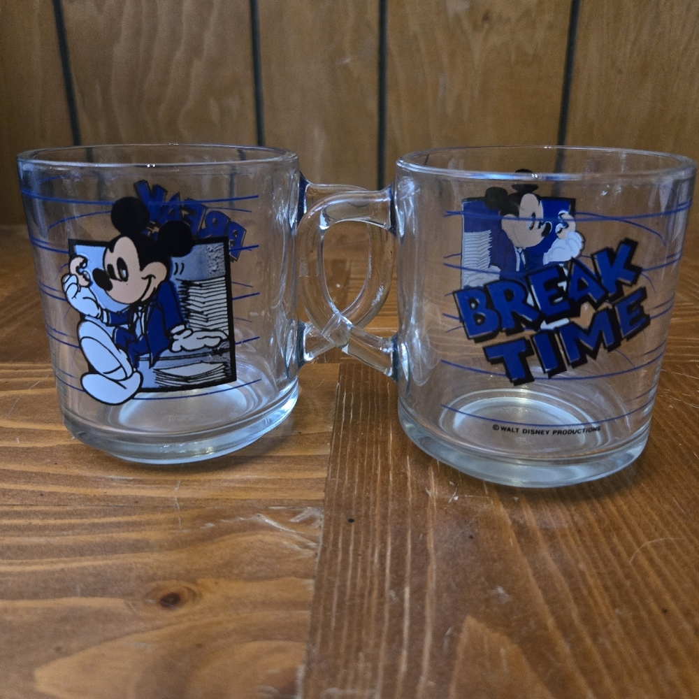 Disney Mickey Mouse Break Time Glass Mug Set Of 2